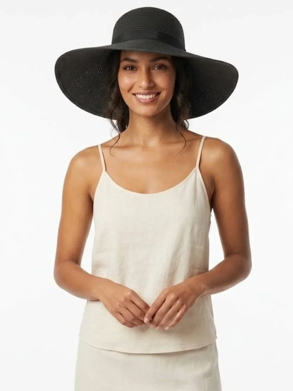 Oversized Black Floppy Straw Sun Hat Wide Brim Boho Goth Beach Vacation